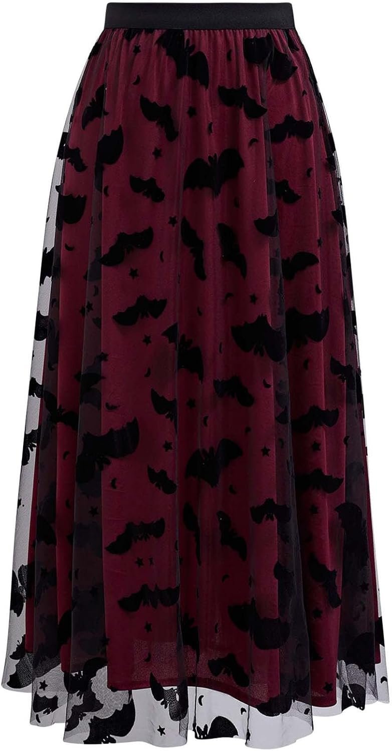 Sun out, T-Shirt on — Chicwish Women's Pumpkin Tulle Tutu Skirt Velvet Bats Elastic Waist Halloween Party Layered Mesh Midi Skirt Halloween Costume