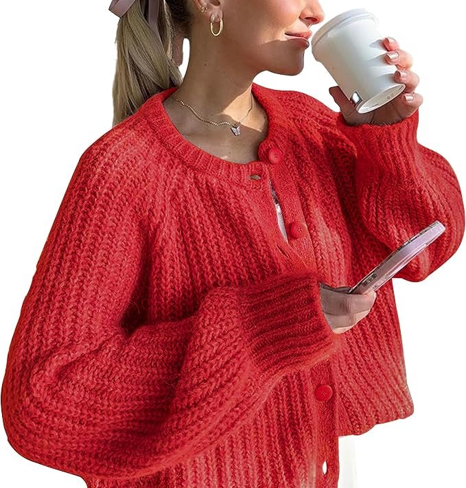 High pressure, low-effort Jacket — Hixiaohe Cardigan Sweater for Women Long Sleeve Button Y2K Chunky Knit Sweater Fall Casual Open Front Outwear Knitwear Coat
