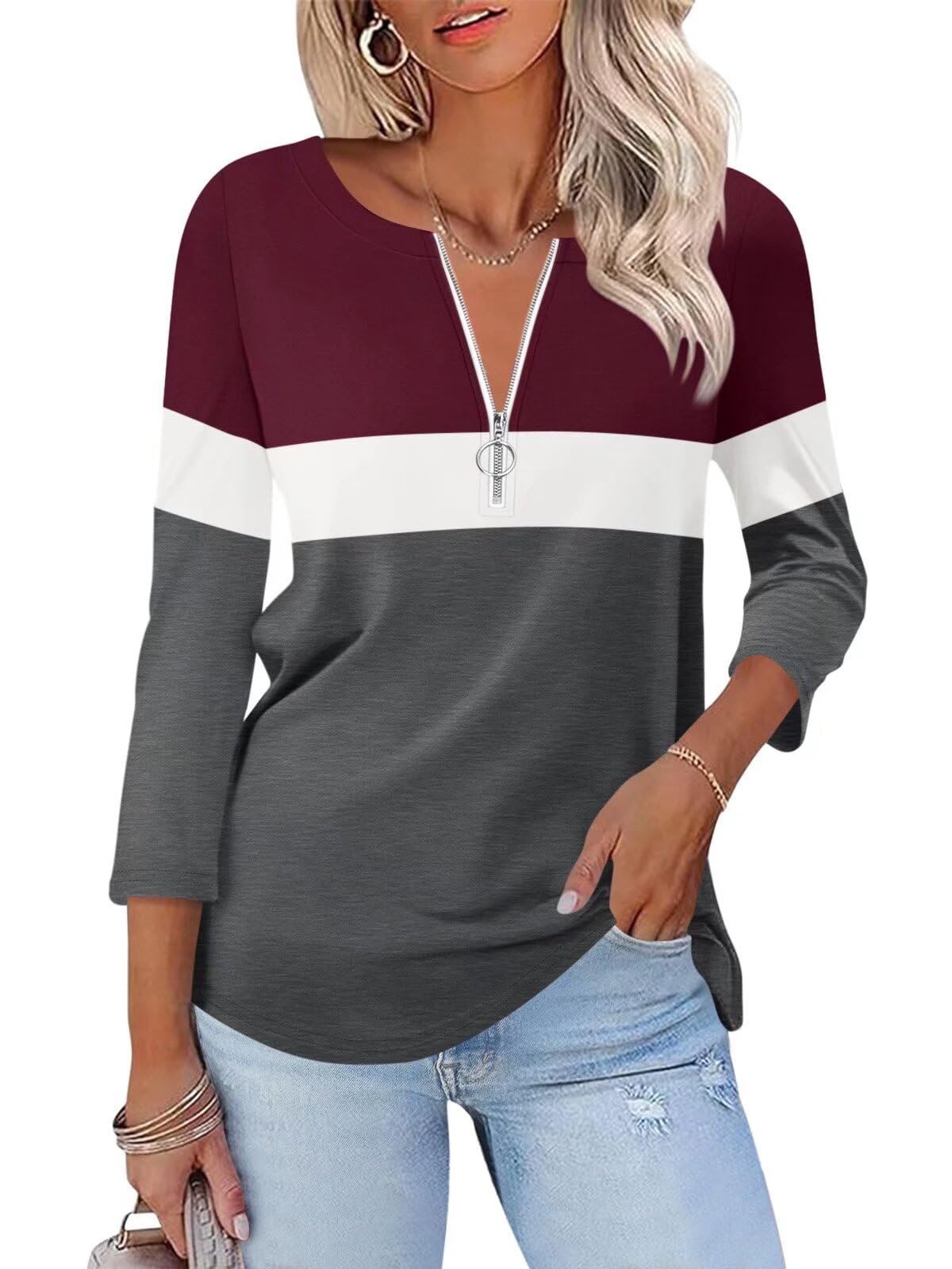 Today's forecast calls for Shirt — Orandesigne Women's 3/4 Length Sleeve Tops Quarter Zipper Pullover Shirts