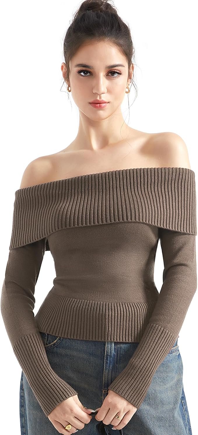 The golden-hour outfit that began with Top — Suuksess Women Off Shoulder Sweaters Long Sleeve Ribbed Knit Fall Tops