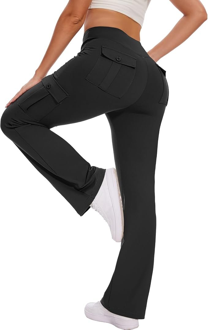 Cold front, warm welcome for Tank Top — Hispotim Flare Leggings for Women Yoga Pants with Cargo Pockets High Waist Work Casual Travel Bootcut Leggings