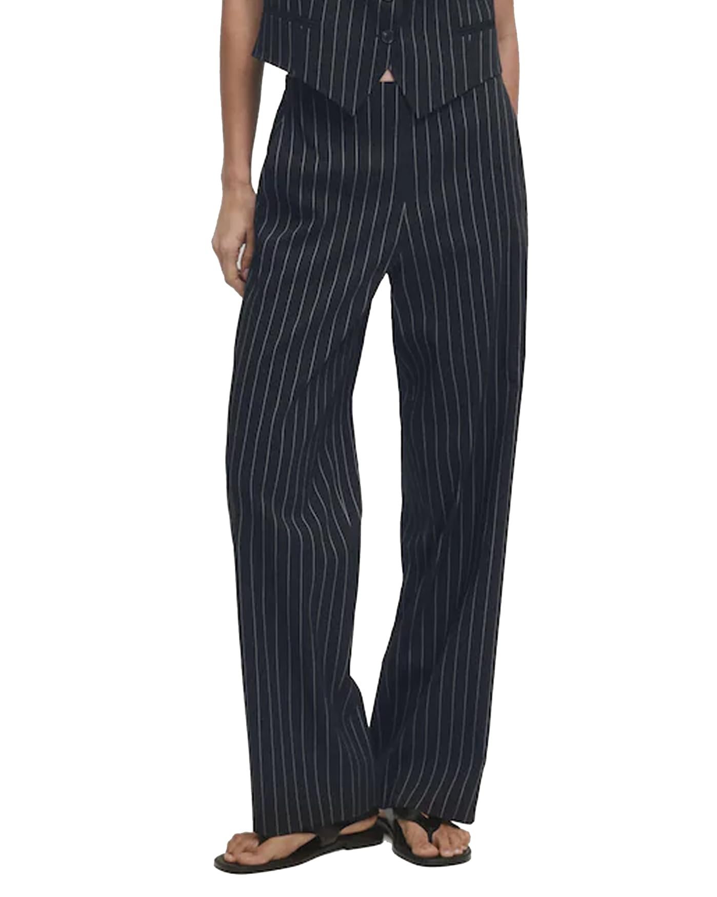 High pressure, low-effort Top — Yexpine Women's Striped Wide Leg Pants High Waisted Suit Trousers Casual Business Work Dress Pants with Pockets