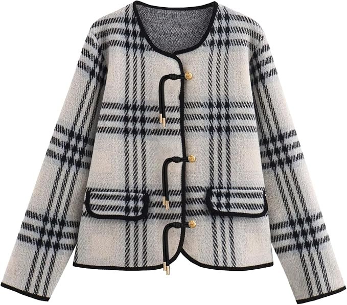 A blazer that moonlights as a cardigan — Cufezn Women's Vintage Cardigans Sweater Fall Plaid Sweater Blazer