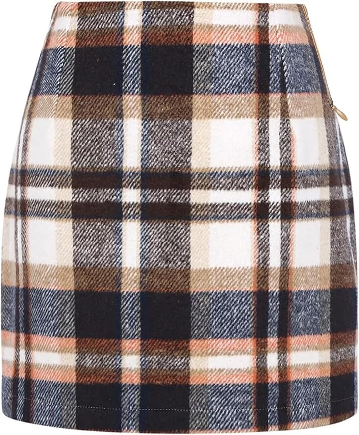 Sweatshirt made a regular day look interesting — Wiffgo Women Plaid Mini Skirt Fall Winter High Waisted Pencil A Line Skirt