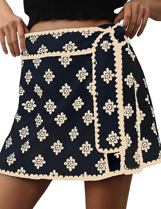 Golden hour, black skort, one mirror — Breoklla Mini Wrap Skort for Women Black Flowy Bodycon Print Shirt Short Elastic Waist Fall Casual Mini Skort
