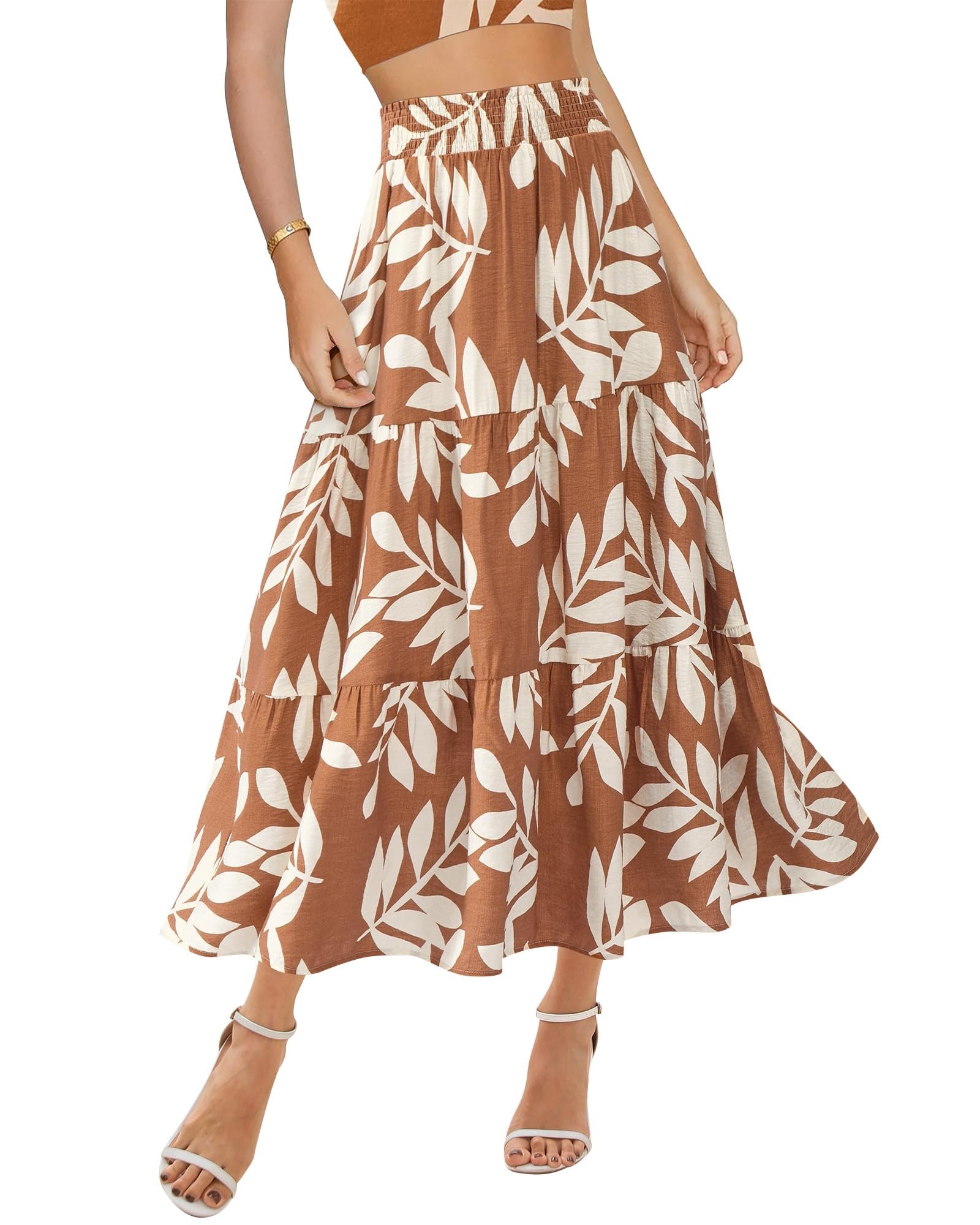 Top made a regular day look interesting — Btfbm Long Skirts for Women 2026 Summer Boho Floral Midi Skirt with Pockets