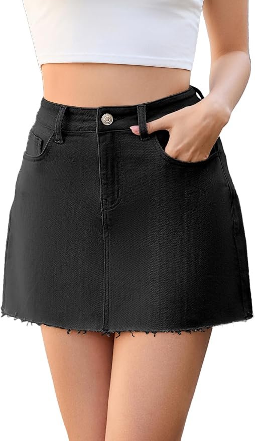 Jeans brought its own sunshine — Jumppmile Womens Mini Denim Skirt Mid Waist Mini Dress Jean Skirts White Large