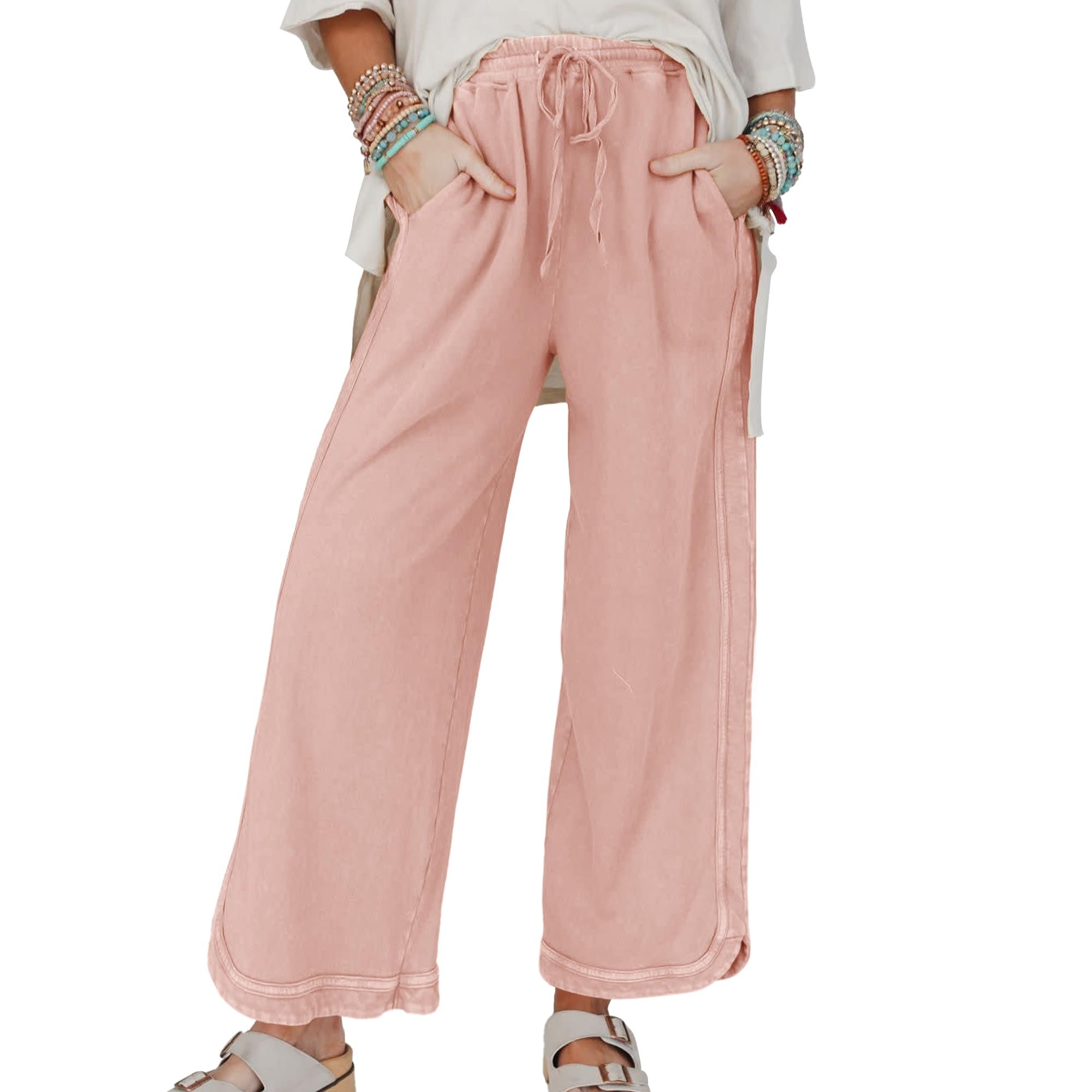 One errand, full fit check: Lightweight Top — Hixiaohe Women's Casual Wide Leg Sweatpants High Waist Baggy Acid Wash Pants Drawstring Athletic Palazzo Pants with Pockets