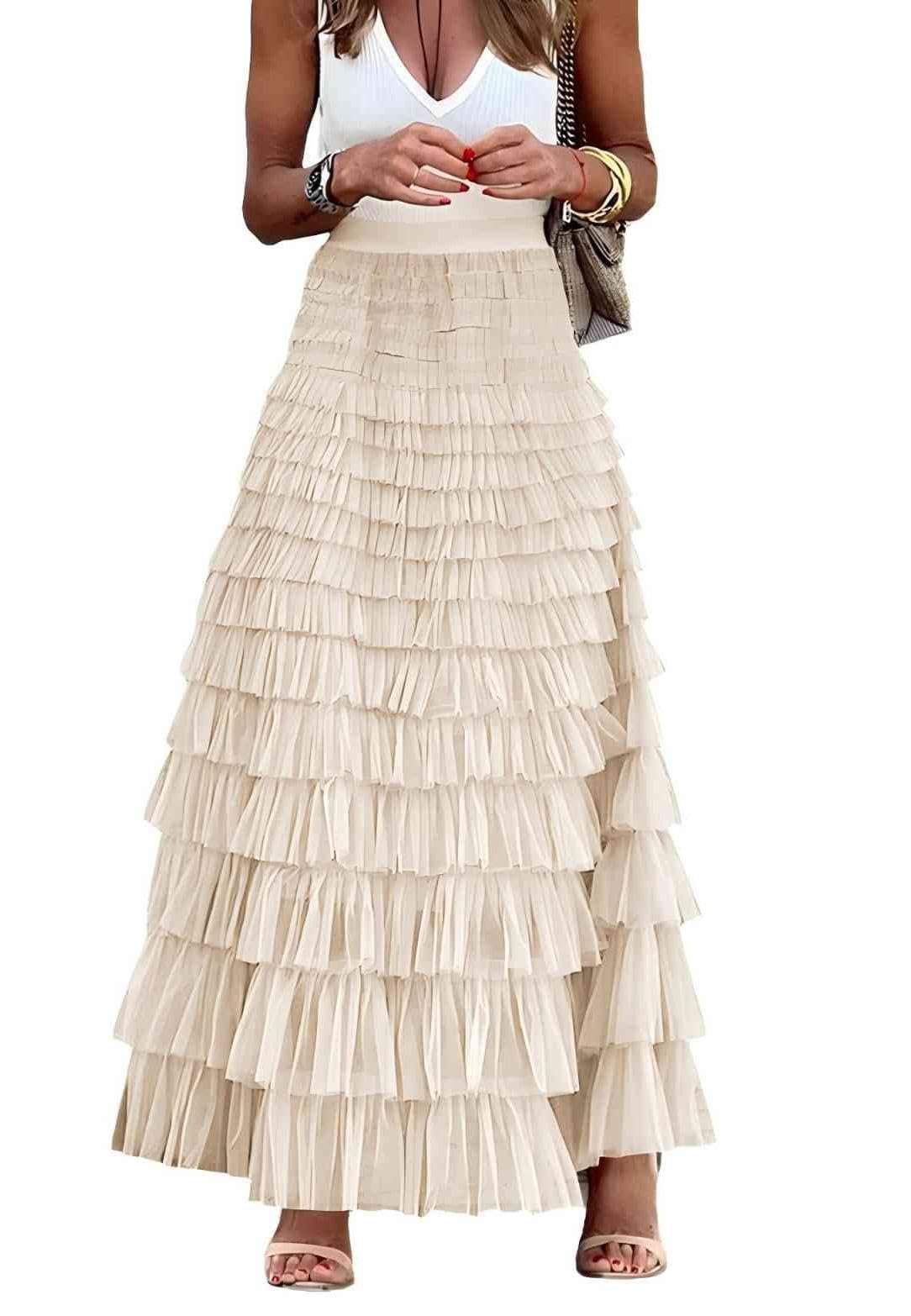 I wore Sweatshirt; the day developed a personality — Mincib Womens Long Tulle Skirt A Line Ruffle Tiered Layered High Waisted Flowy Fairy Maxi Skirt