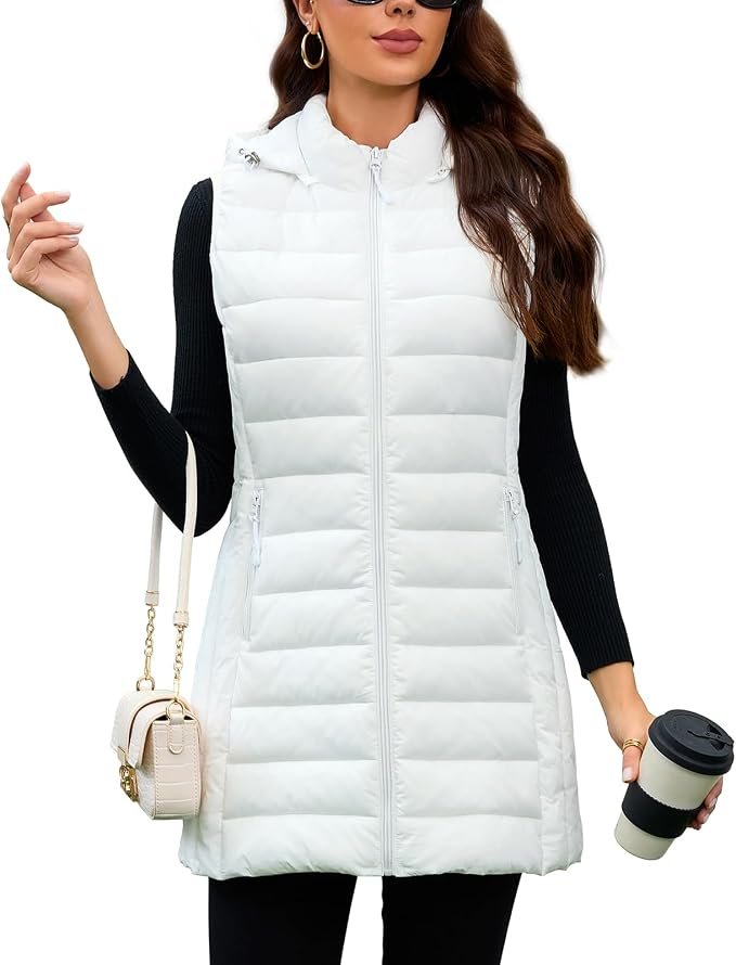 Cold front, warm welcome for Lightweight Hooded Jacket — Modern Bubble Long Puffer Vest Women with Hood Lightweight Packable Sleeveless Vest for Spring, Fall & Winter