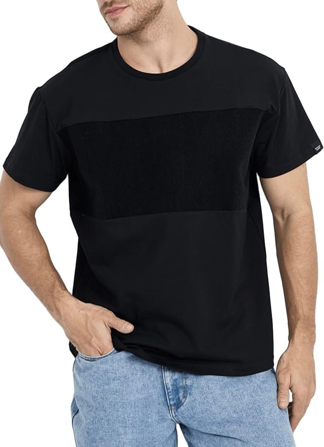 Boat-Neck T-Shirt brought its own sunshine — Stickerblend Men’s Customizable Black T-Shirt with Patches Area, Regular Fit, Boat Neck, Soft Cotton-Lycra Blend for Personalization