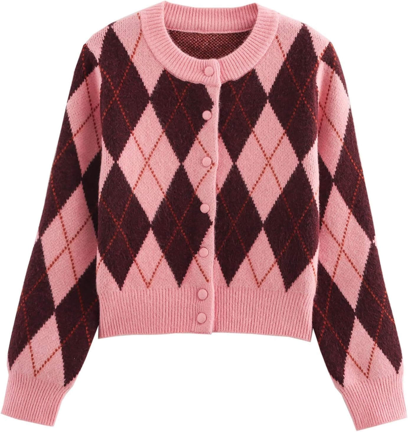 Building today's look from Jacket outward — Keomud Argyle Sweater Women Vintage Knit Cardigan Sweater Long Sleeve Button Down Soft Outwear for Fall Spring