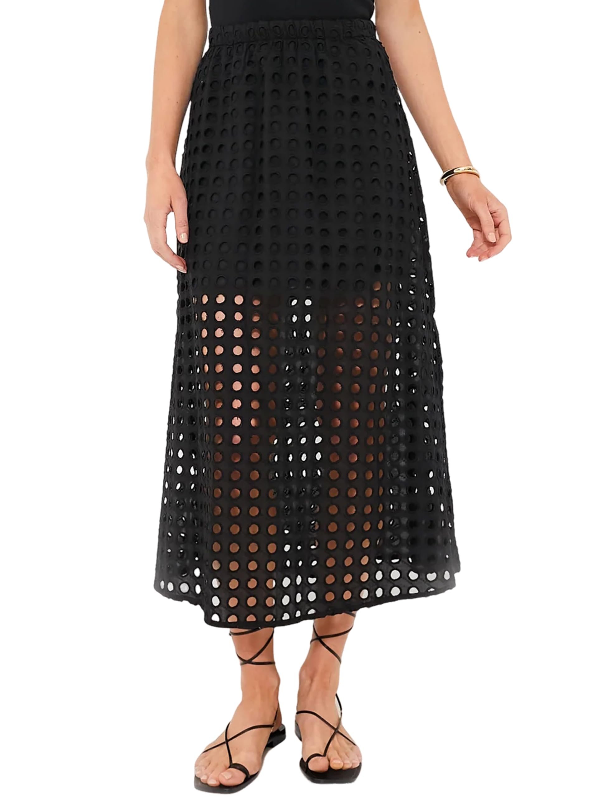 A at-home fit check starring Shirt — Ailoqing 2026 Summer Casual Long Skirt for Women Cotton Eyelet Beach Maxi Skirt with Underneath