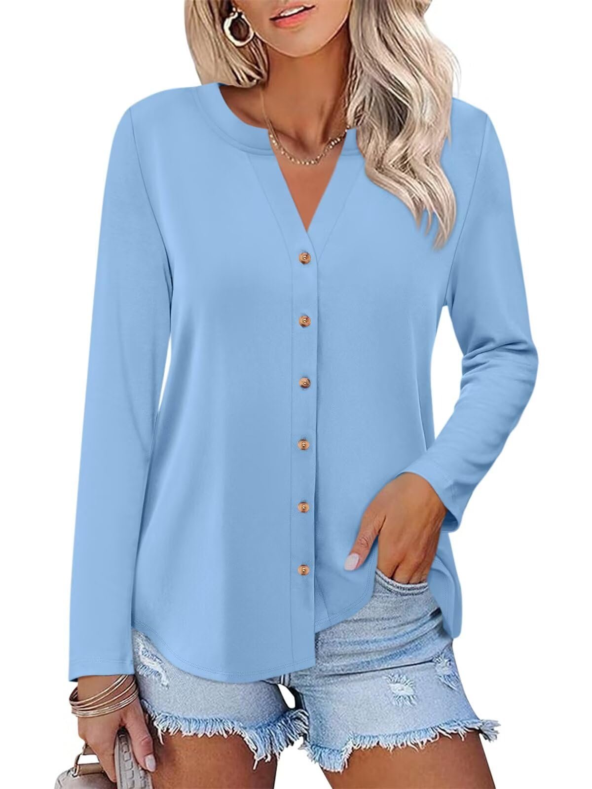 Shirt and Pants versus my very unorganized schedule — Orandesigne Womens Button Down Shirts Long Sleeve Tops V Neck Fall Tunics