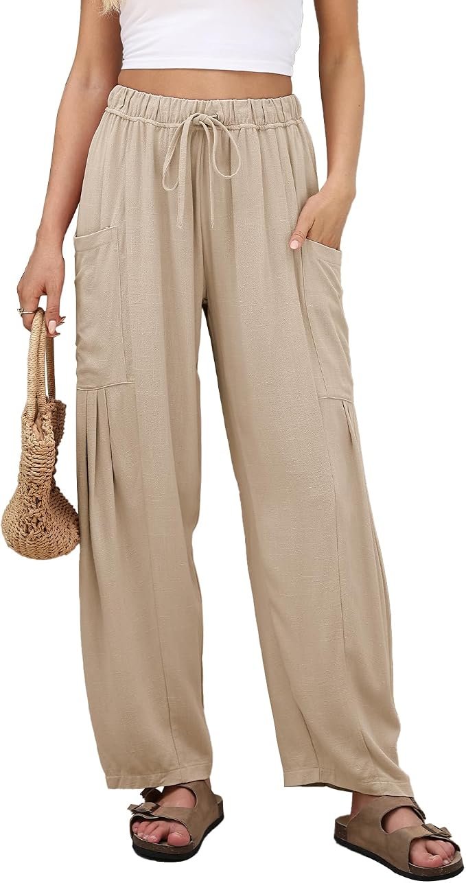 Jacket brought its own sunshine — Duyang Women Linen Wide Leg Casual Summer Palazzo Pants with Pockets