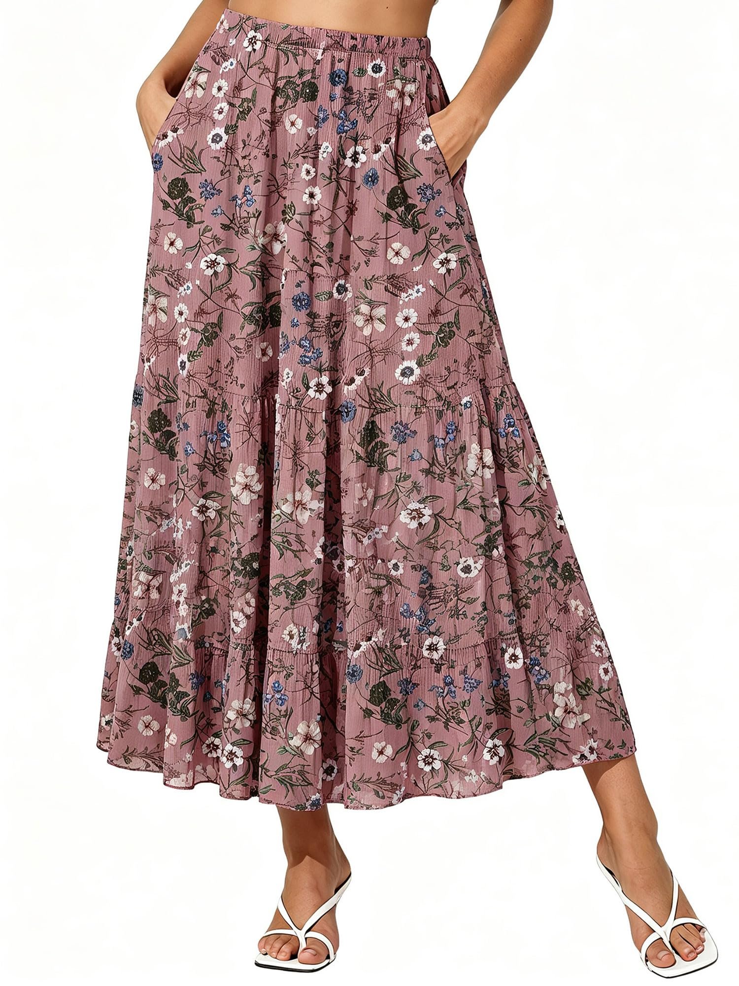 Double-Lined Scoop-Neck Tank Top have more plans than I do — Nashalyly Women's Elastic High Waist Chiffon Boho Maxi Skirt with Pockets