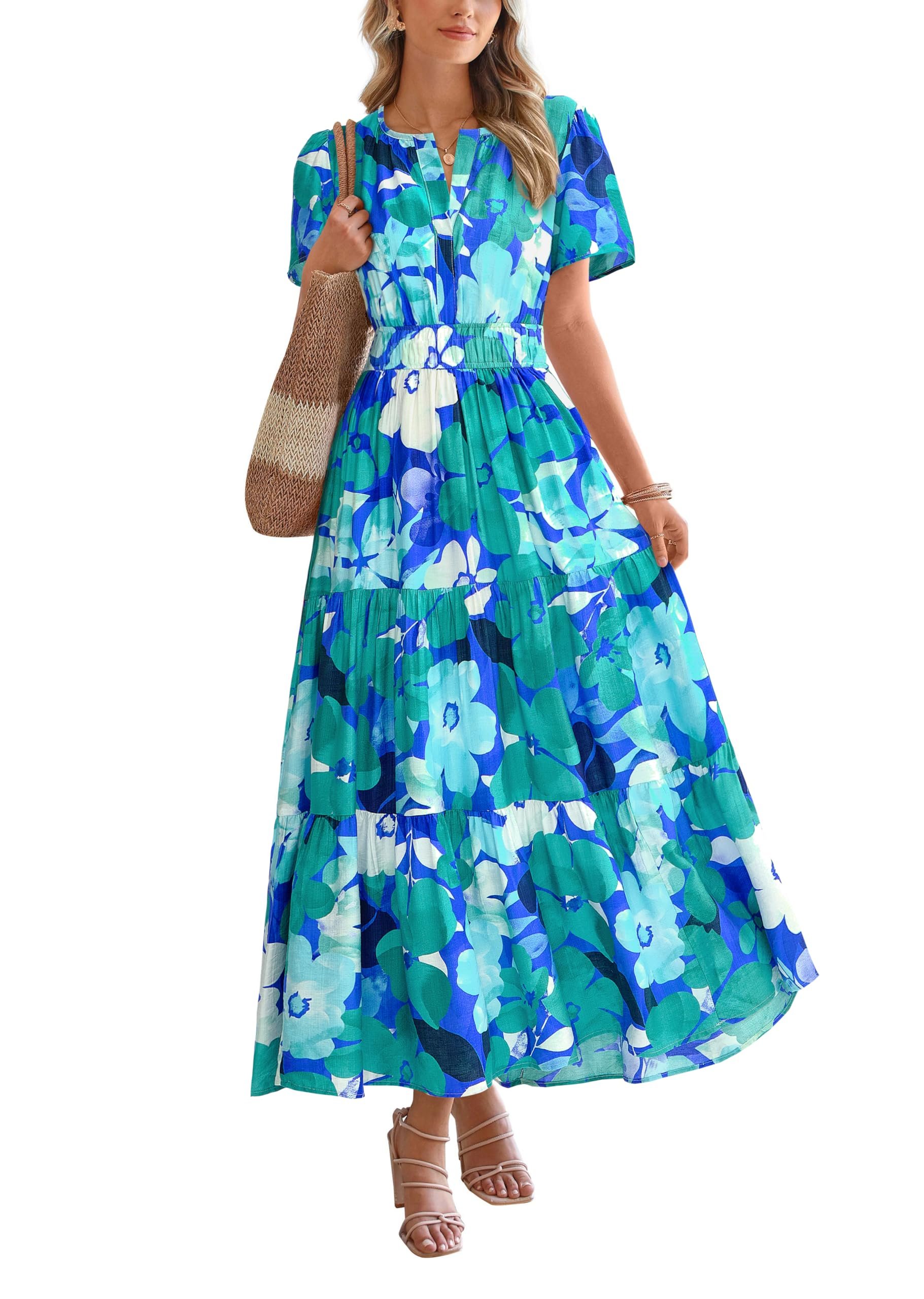 Cold front, warm welcome for Shorts — Btfbm Summer Maxi Dresses for Women 2026 Floral V Neck Short Sleeve Dress