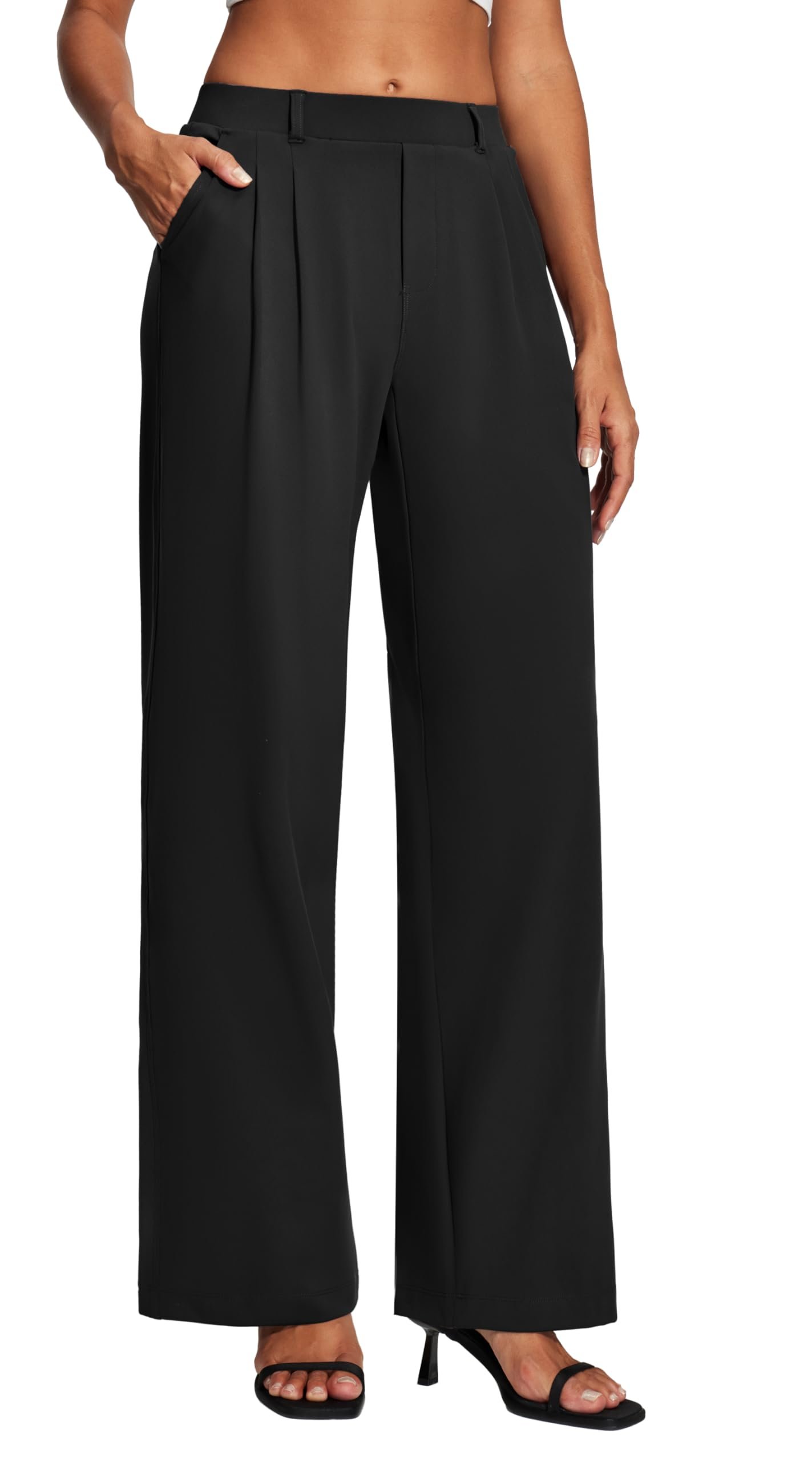 Quilted shoulders, swishy ankles, floor four — Heathyoga Womens Dress Pants Pull On Stretchy Work Pants Wide Leg Trousers