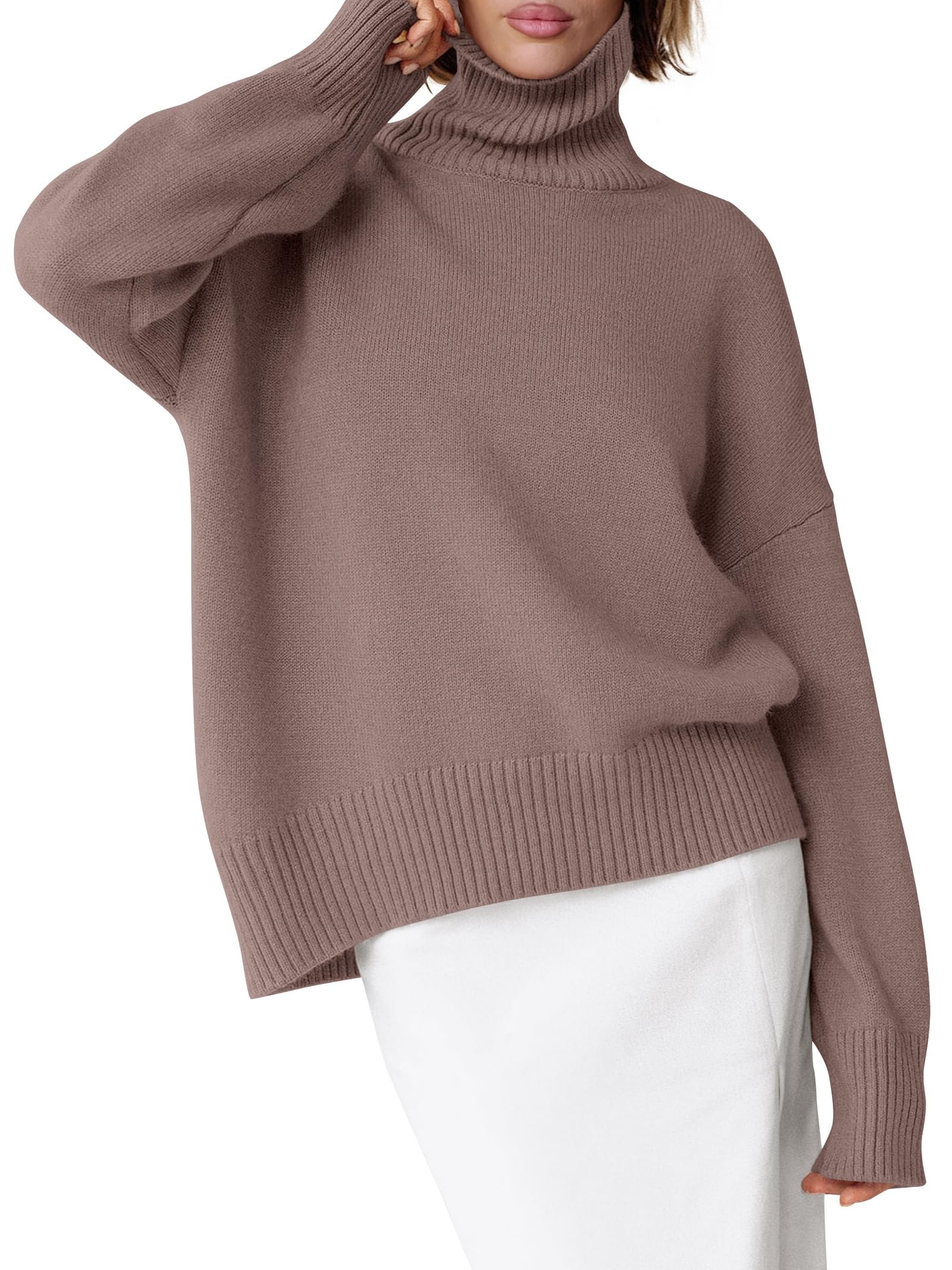Sun out, Top on — Anrabess Women Turtleneck Oversized Long Sleeve Knit Sweater