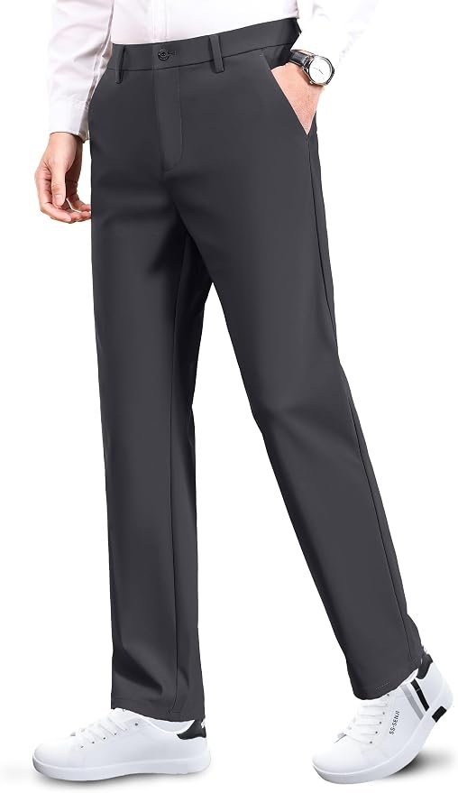 T-Shirt and Trousers made getting dressed suspiciously easy — Safort Mens Golf Pants Dress Work Stretch Slim Slacks Classic Fit Comfy Straight Leg Casual Trousers with Pockets