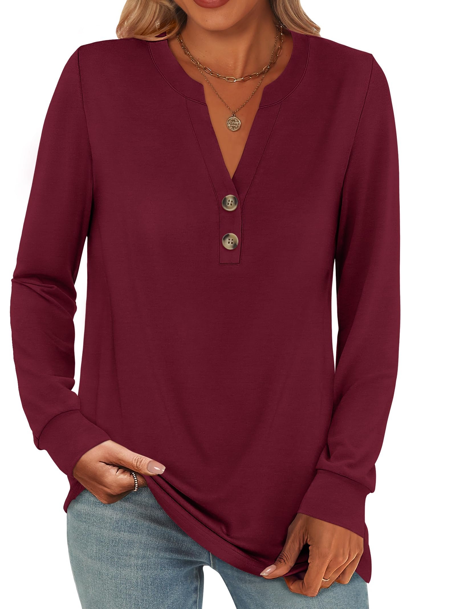 Dress made casual look intentional — Anrabess Women’s Fall Shirts Long Sleeve Henley Top Dressy Casual Blouse