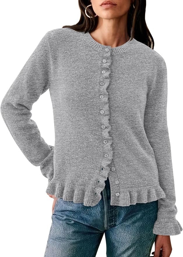 Jacket and Pants made getting dressed suspiciously easy — Prettygarden Womens Ruffle Button Down Cardigan Sweaters