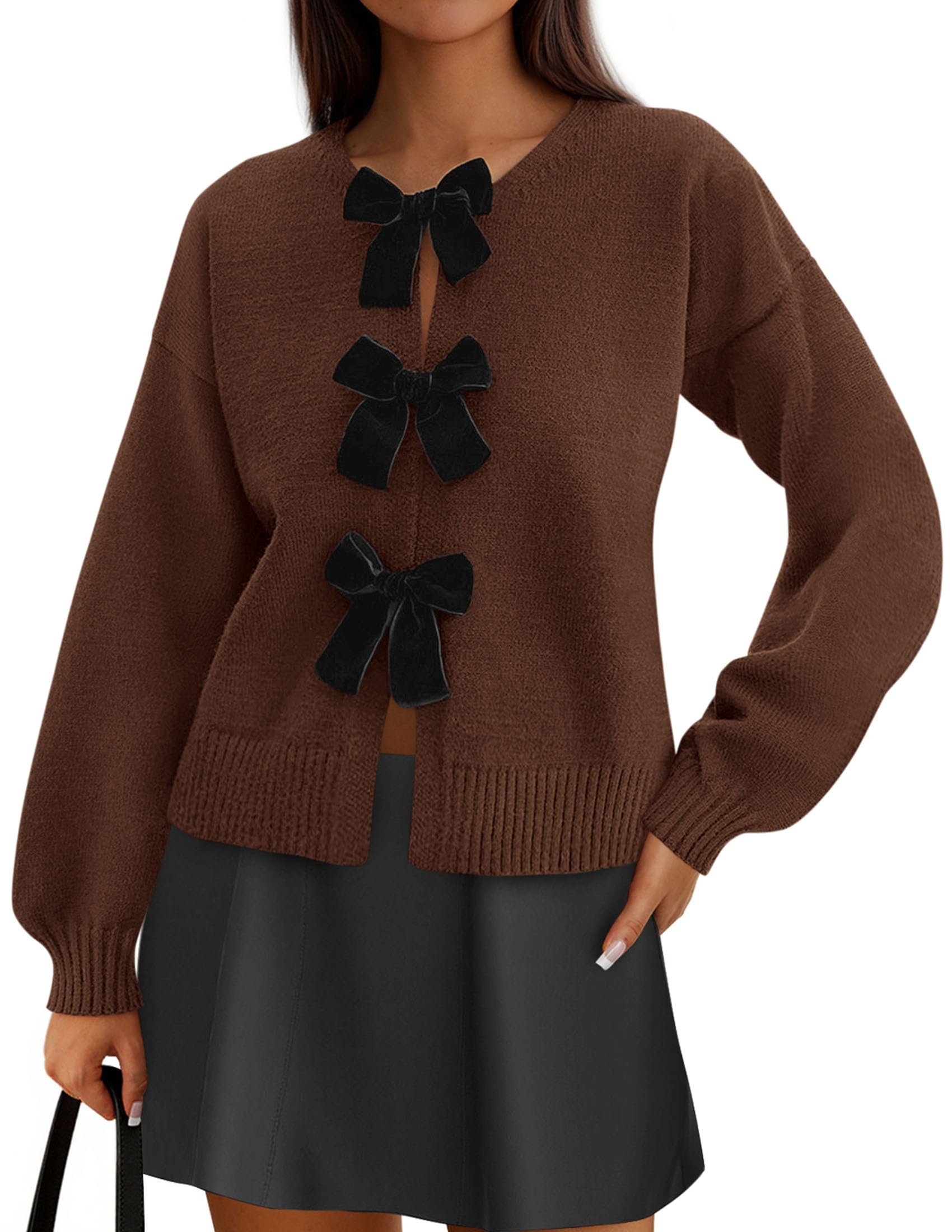 POV: Jacket solved the outfit question — Prettygarden Women's Fall Bow Tie Front Cardigan Sweaters