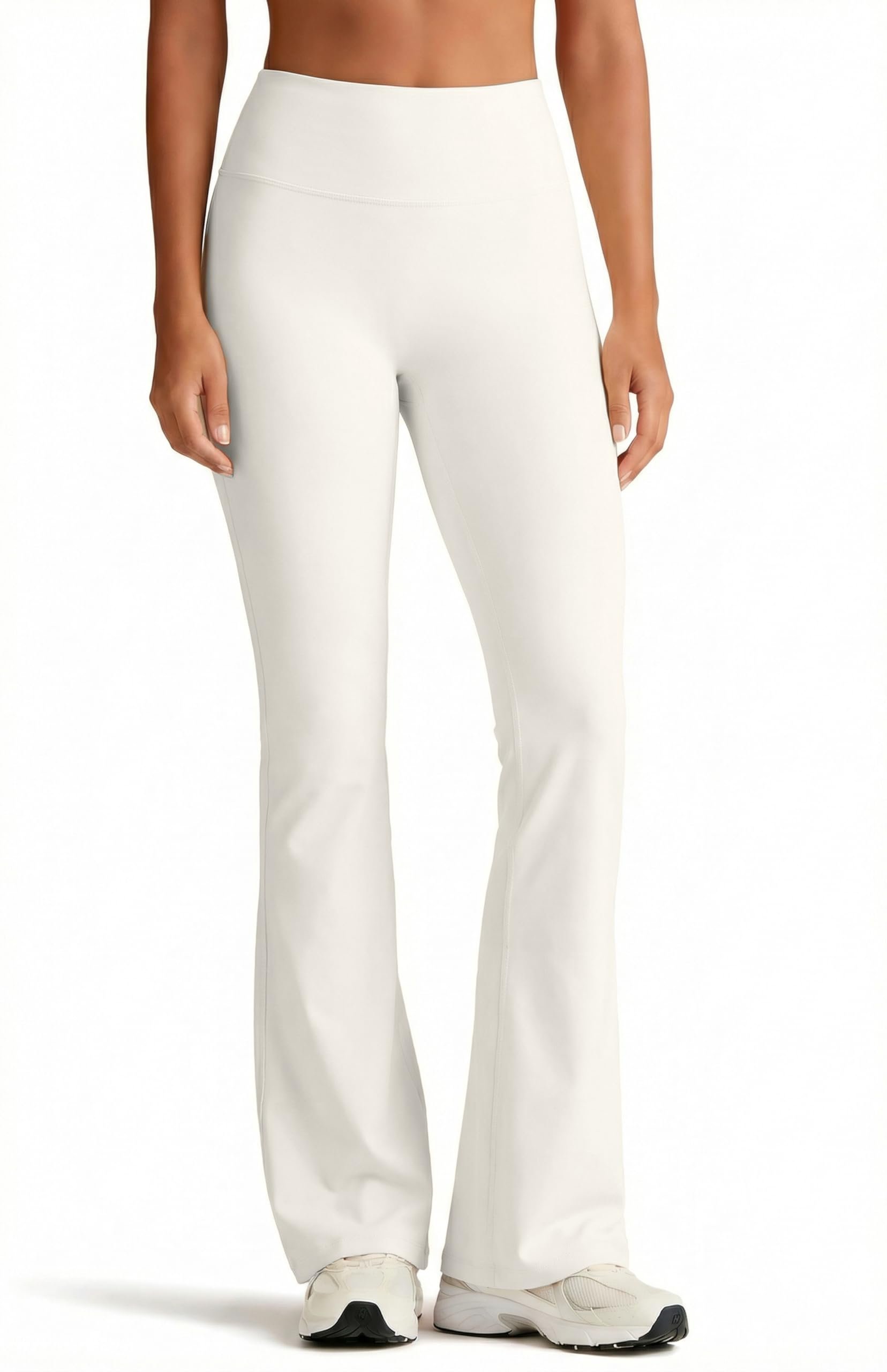 Small plans, strong opinion from Cropped Jacket — Sogetdo Women's High Waisted Flare Leggings No Front Seam Bootcut Yoga Workout Pants Tummy Control S926-Moon White-L