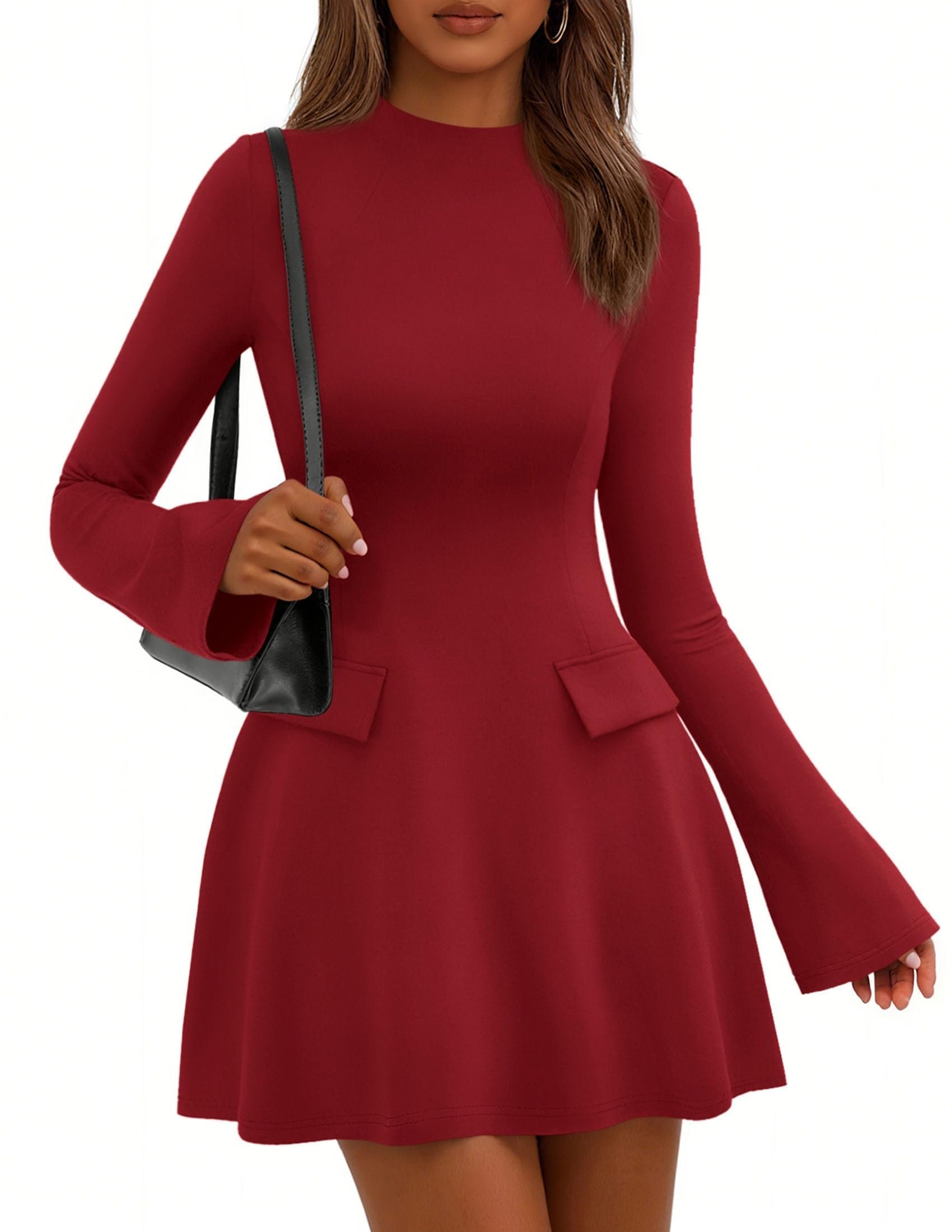 The coffee run deserved Shorts — Prettygarden Women's Fall Bell Sleeve Short Dress