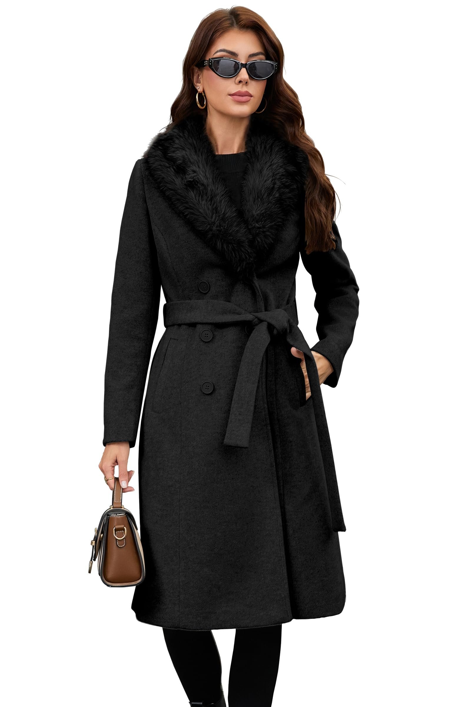 I dressed like the plants needed impressing — Papillon D'Or Wear Your Wings Women's Long Wool Coat - Double-Breasted Belted Trench with Detachable Faux Fur Collar