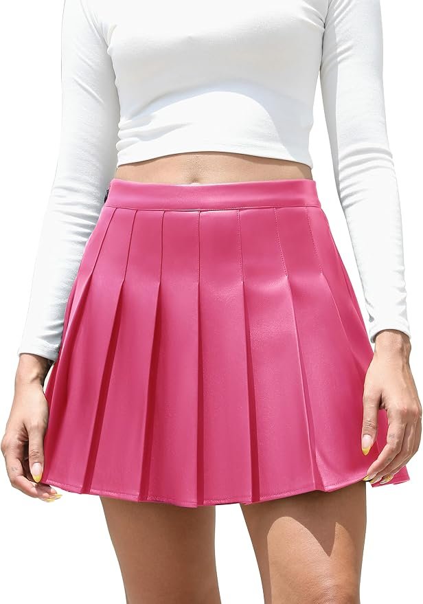 Getting the proportions right with Shorts — Easisim Women's Faux Leather High Waist A-Line Pleated Skater Mini Skirt