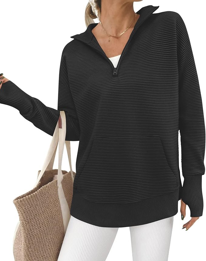A at-home fit check starring Top — Btfbm Quarter Zip Sweaters for Women 2026 Fall Fashion
