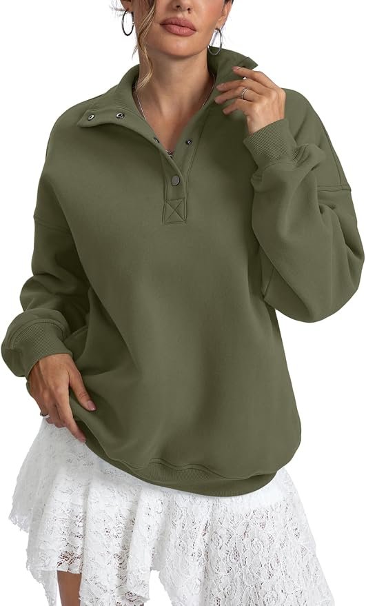 Styling Sweatshirt for a morning look — EasyGala Womens Fleece Sweatshirts Oversized Henley Neck Pullover Tops 2026