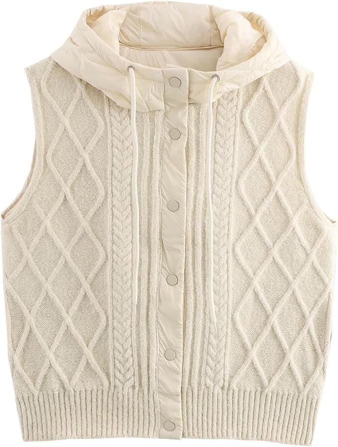 Building today's look from Lightweight Hooded Jacket outward — Cufezn Women's Quilted Hooded Knit Vest Lightweight Padded Sleeveless Jacket, Casual Retro Layered Sweater Vest