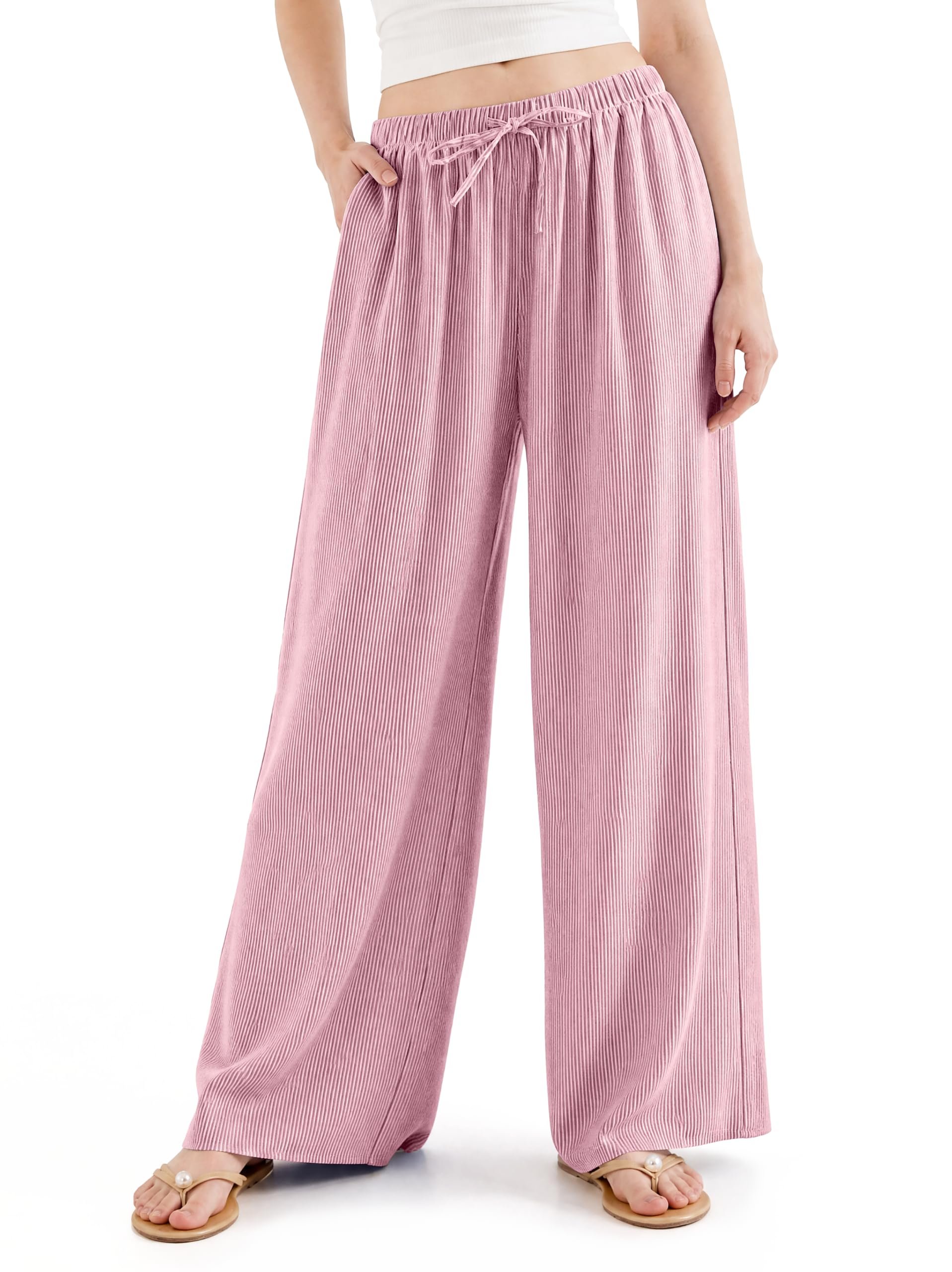 Sweatshirt under the everyday sky — Flyshewin Women Wide Leg Linen Pants Casual Lounge High Waist Loose Palazzo Pants with Pockets