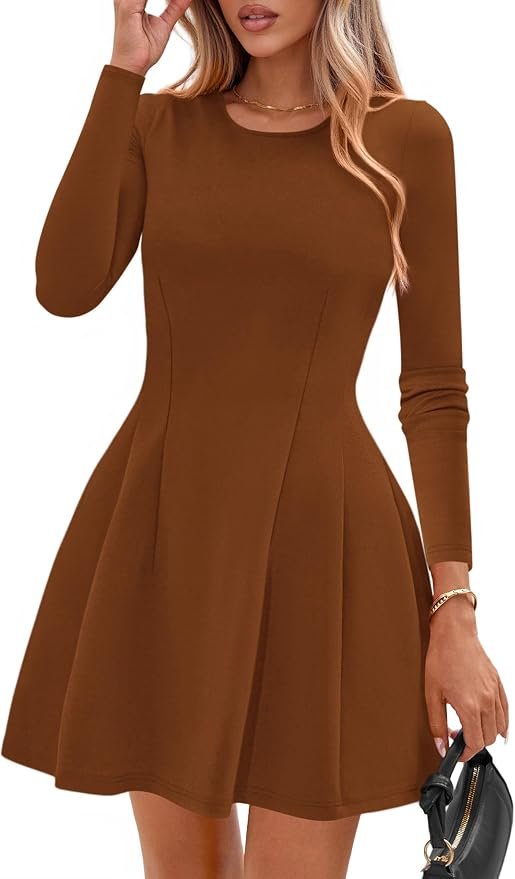 Dress is sew ready — Prettygarden Womens Long Sleeve Pleated Mini Dress