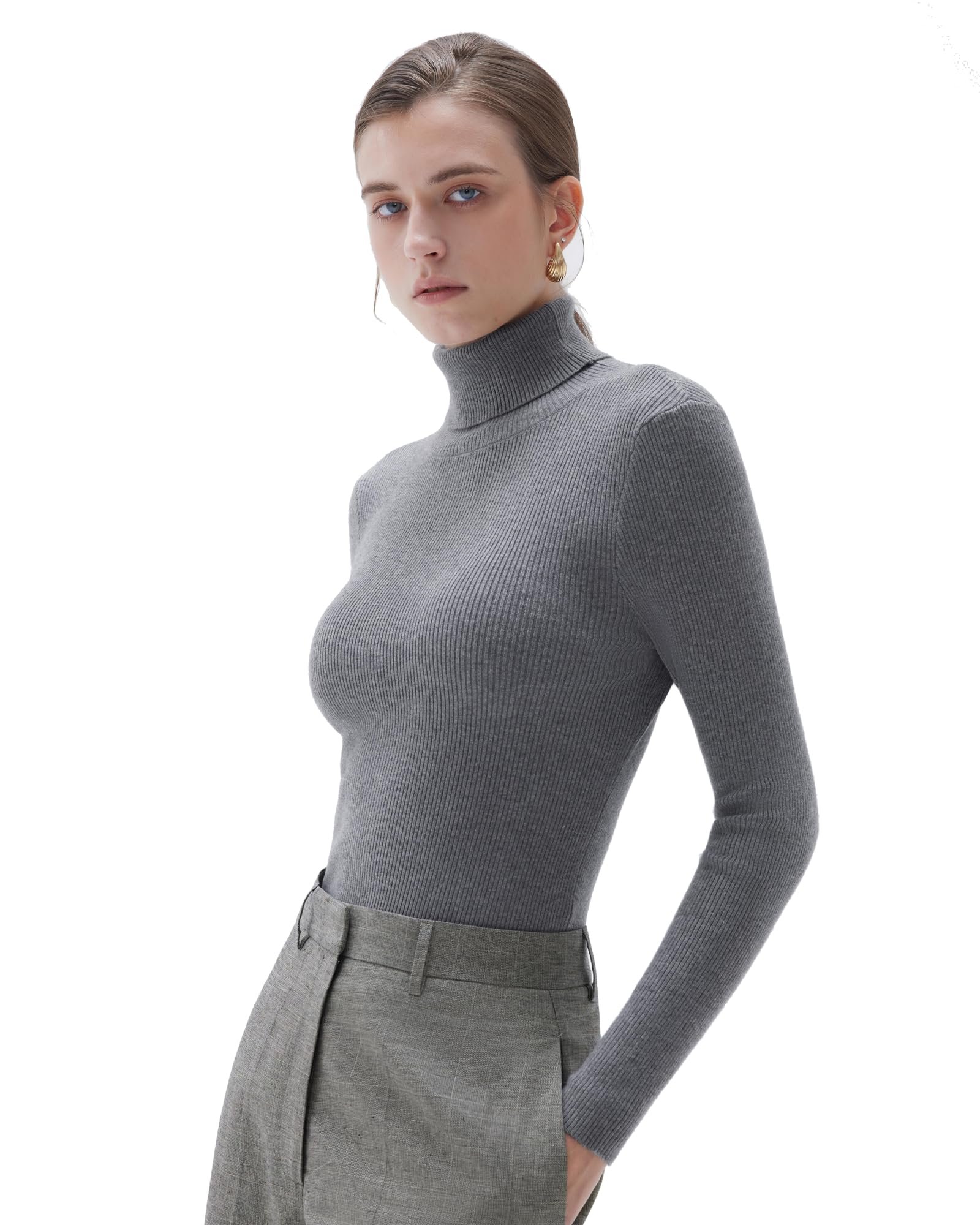 Turtleneck up, stripes down, noon approved — Suuksess Women Turtleneck Cashmere Blend Sweater Long Sleeve Shirts Fall Basic Thermal Tops Winter Clothes