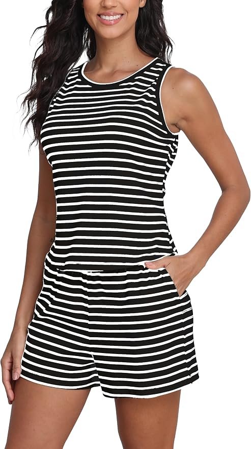 Tank Top is sew ready — Cocomarts Womens 2 Piece Sets Striped Sleeveless Tank Tops Matching Shorts Casual Loungewear Pajama Sets Fashion Outfits 2026