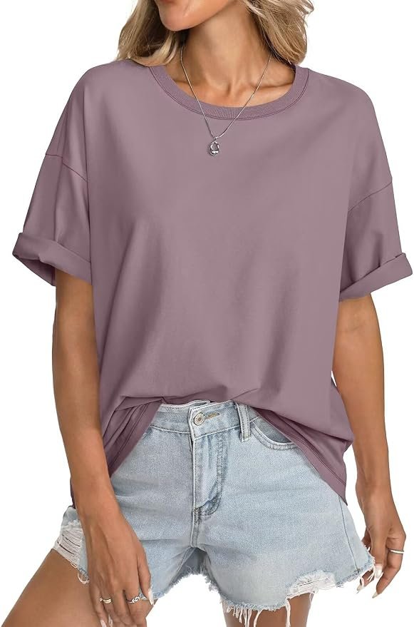 Heat wave, meet T-Shirt — EasyGala Womens Cotton Oversized T Shirts Short Sleeve Tops Ribbed Crewneck Loose Fit Tee Summer Trendy Clothes 2026