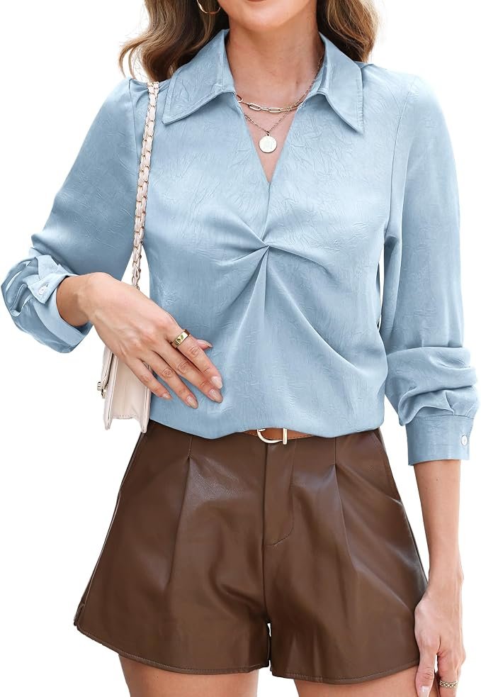 Closet called. Blouse picked up — Rumia Longsleeve Satin Silk Fall Blouses Shirt for Women Business Work Top