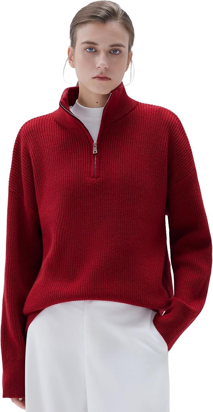 Top changed the energy of this look — Suuksess Women Cashmere Blend Oversized Quarter Zip Pullover Sweater