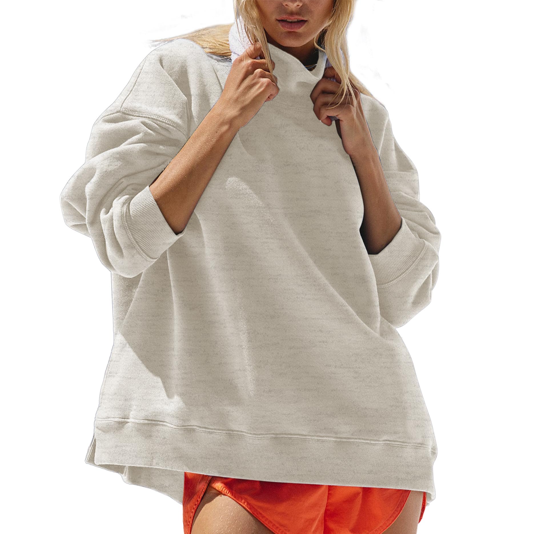 Building today's look from Sweatshirt outward — Hixiaohe Womens Mock Neck Sweatshirt Oversized Pullover Long Sleeve Tops Trendy Turtleneck Athletic Sweatshirt Loose Clothes
