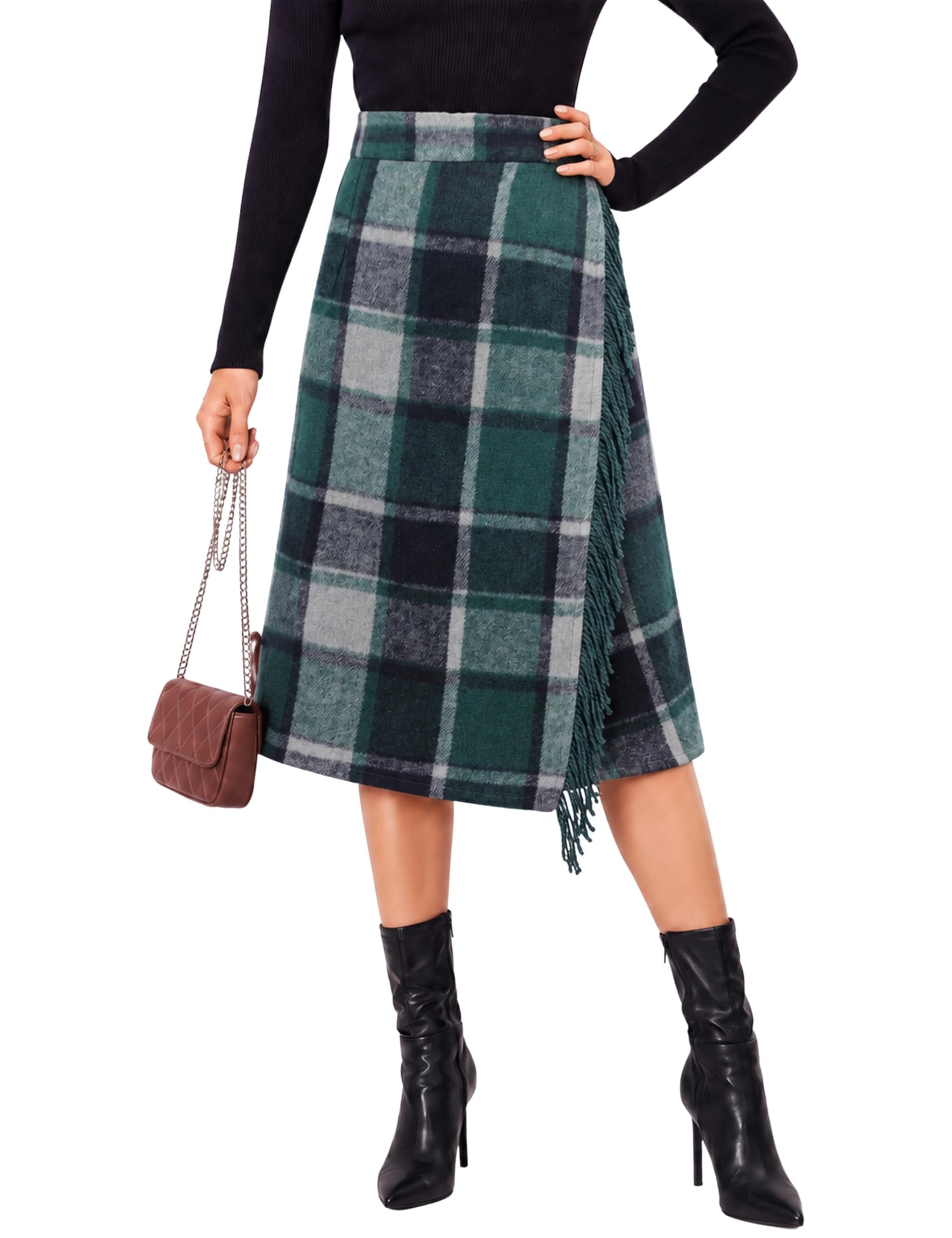 A little shade, a lot of Skirt — Tanming Womens Plaid Wrap Midi Skirt A Line Fringe Dress