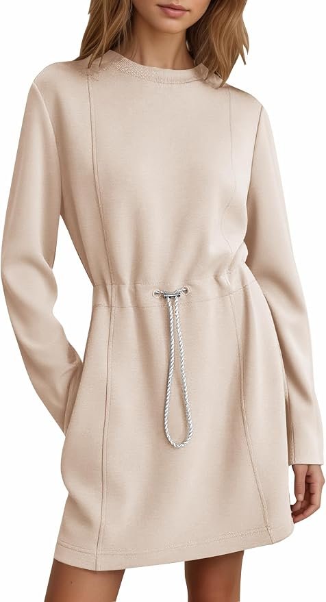 Wind advisory: Sweatshirt may steal the scene — Cocomarts Womens Casual Long Sleeve Crewneck Sweatshirt Dress Drawstring Waistband Tunic Tops Vacation Mini Dresses 2026 Fall