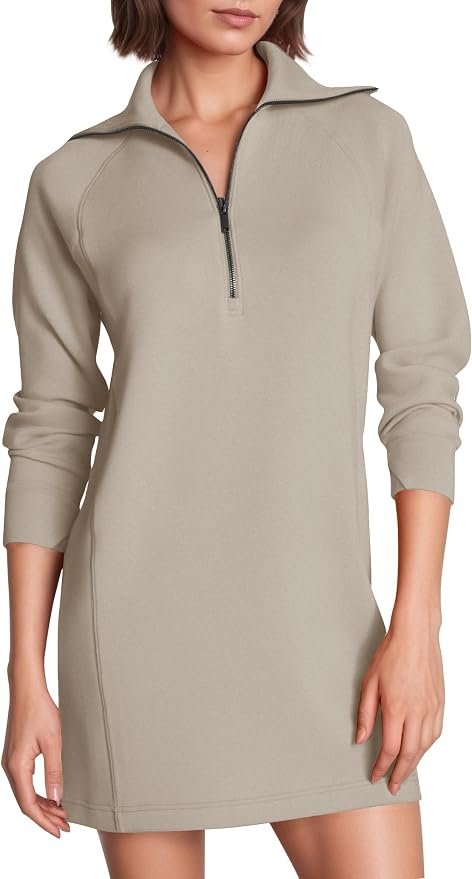 Sweatshirt made getting dressed suspiciously easy — Cocomarts Womens Long Sleeve Sweatshirt Dress Crewneck Quarter Zip Mini Dresses with Pocket 2026 Fall Winter Fashion Clothes