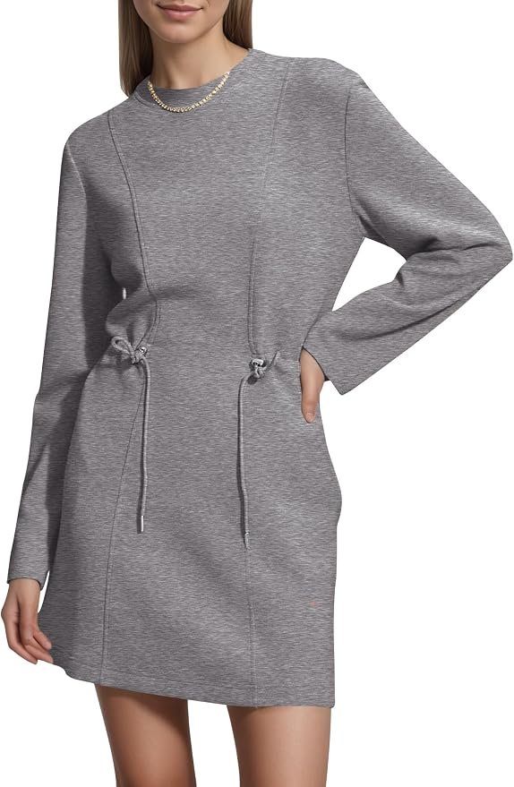 Sweatshirt made a regular day look interesting — Cocomarts Womens Long Sleeve Crewneck Sweatshirt Dress Drawstring Waistband Casual Tunic Tops Mini Dresses 2026 Fall Clothes