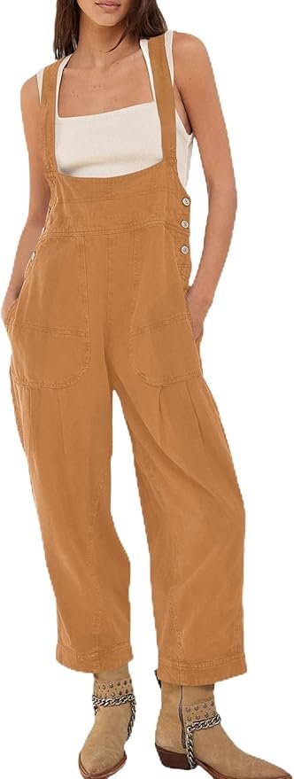 Pants is sew ready — Fnortc Womens Casual Adjustable Bib Overalls Denim Tapered Romper Jumpsuit with Pockets Cotton Comfort Fit Overall Pants