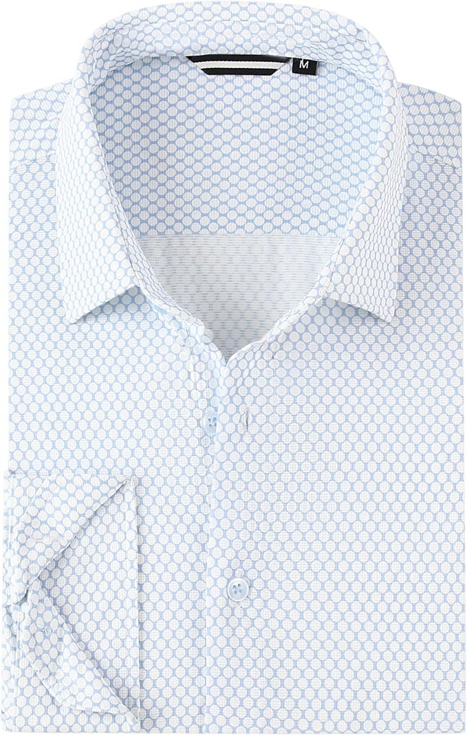 Dress brought its own sunshine — Esabel.C Men's Print Button Down Shirts High Stretch Long Sleeve Breathable Regular Fit Easy Care Knit Dress Shirts for Men