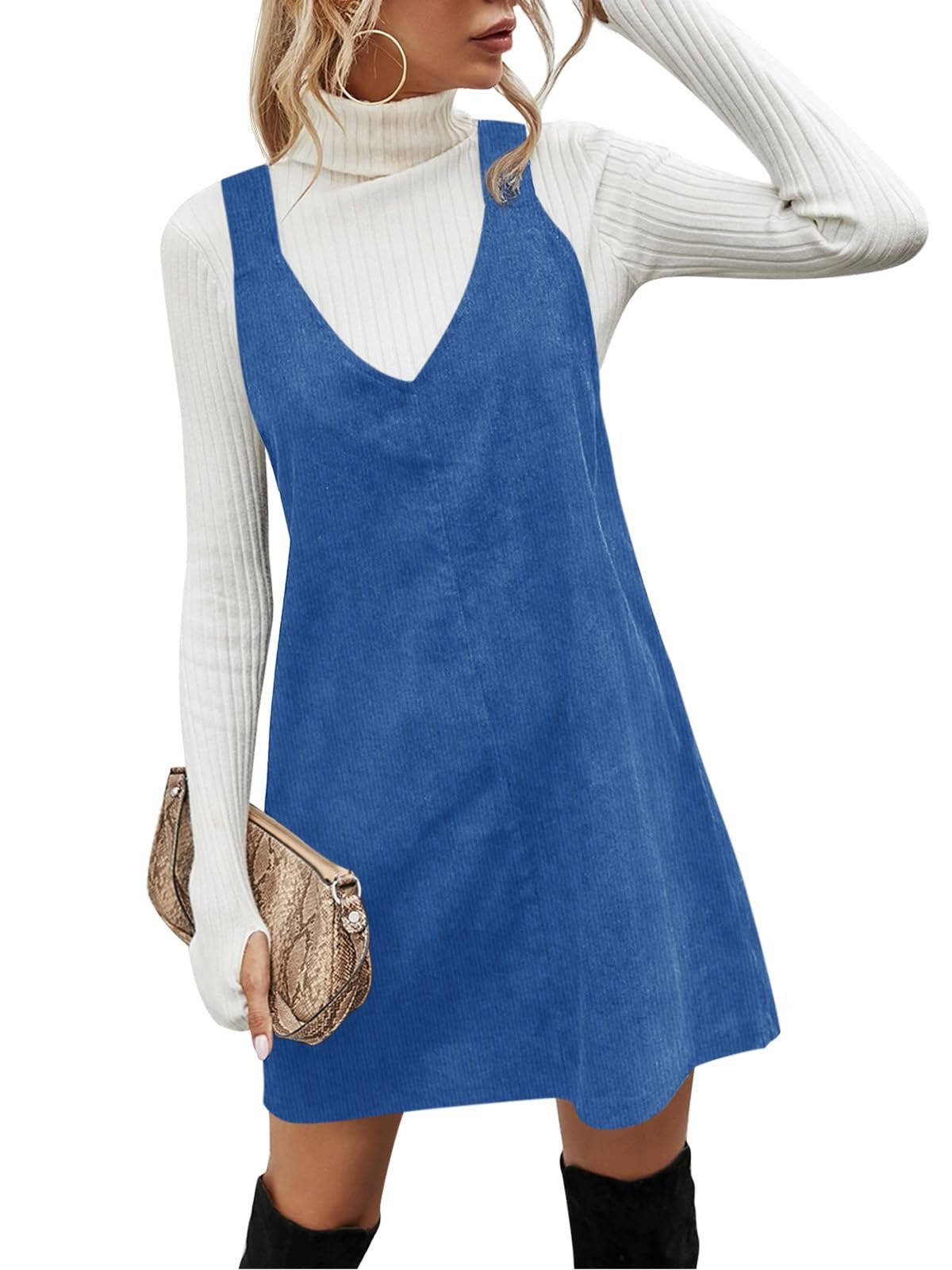 One buckle adjustment later — Koinshha Women Corduroy Overall Dress Fall Pinafore Mini Dresses