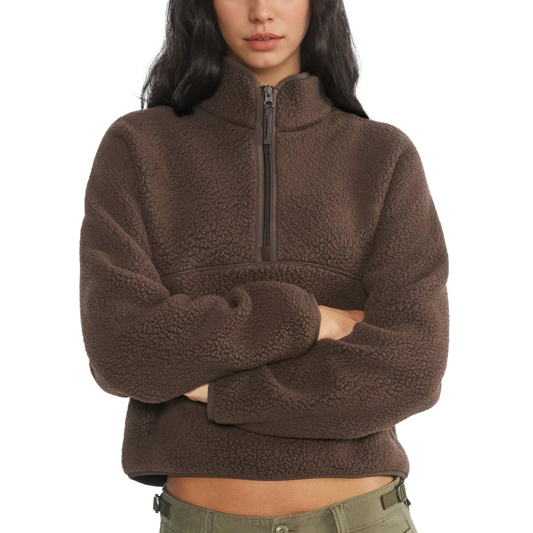 Styling Jacket for a midday look — Yioaga Womens Fleece Half Zip Pullover Fuzzy Sherpa Jacket with Pockets